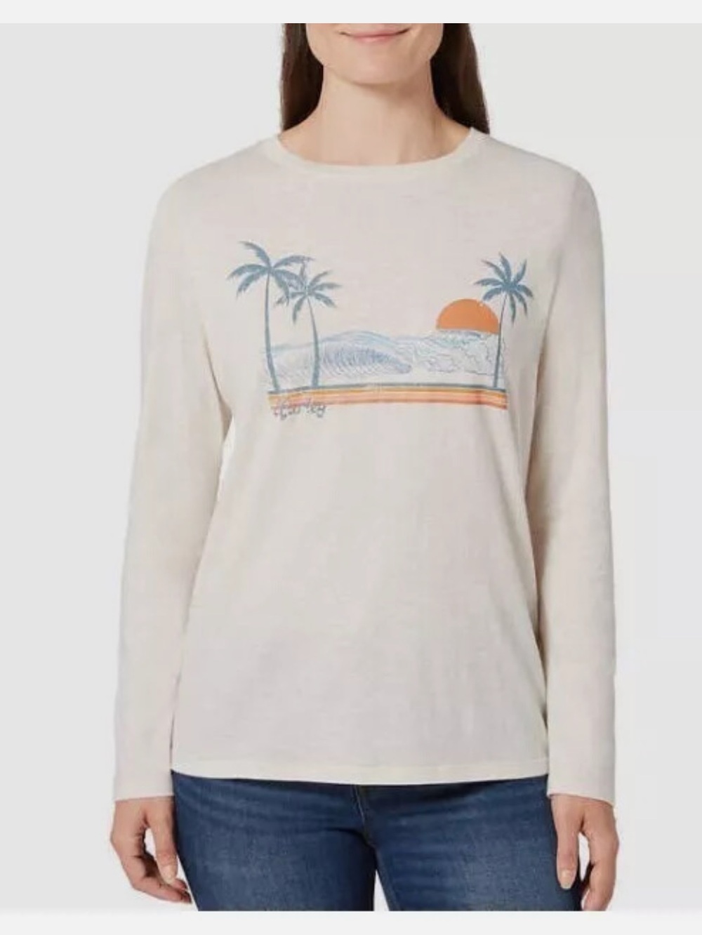 Hurley Light Cream Crewneck Tee with Subtle Beach Logo Print